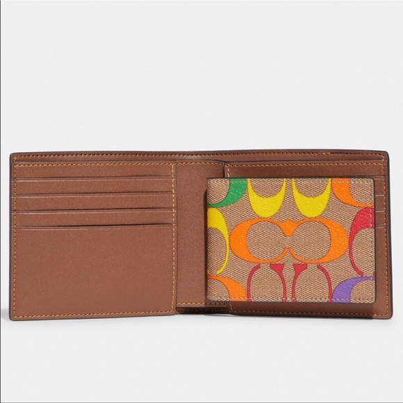 Coach Men's 3 In 1 Compact ID Wallet in Rainbow Signature & Leather - Picture 11 of 11